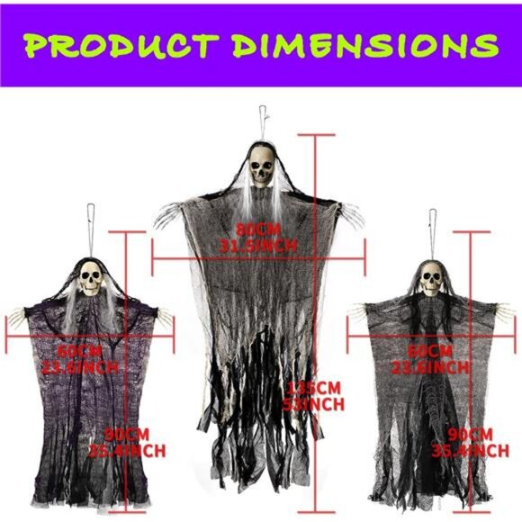 3PCS Halloween Skeleton Ghosts Decorations, Hanging Grim Reapers, Decorations - Picture 6 of 7